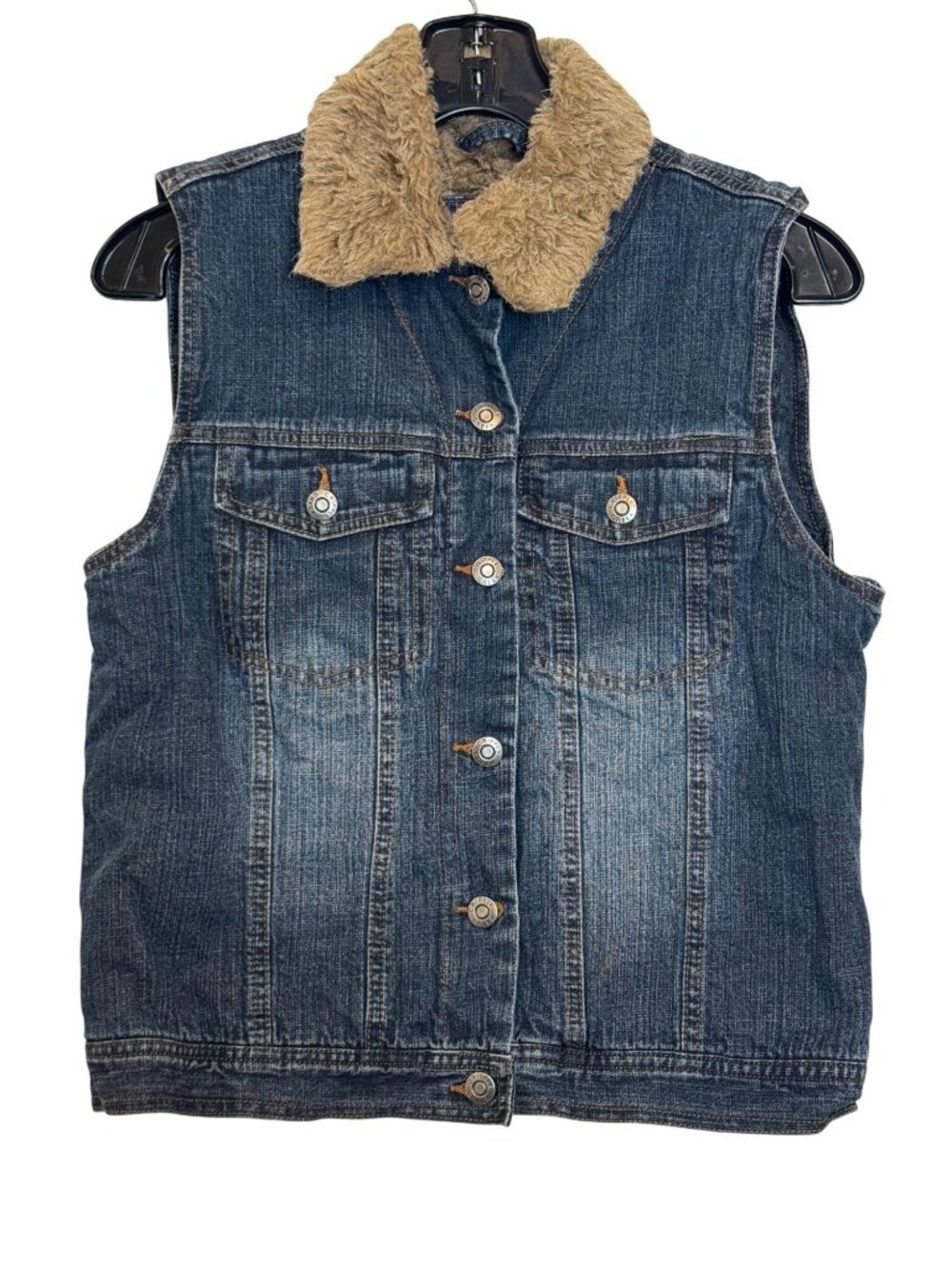 Vintage Cripple Creek Denim Vest With Faux Fur Collar Medium